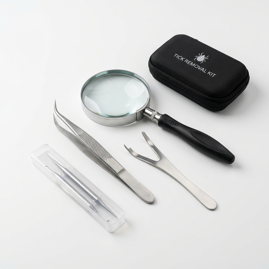 Professional tick removal tool kit with precision tweezers for safe extraction